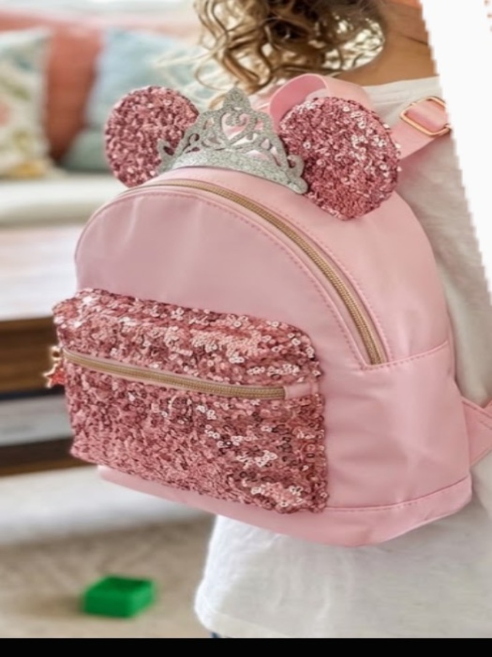 Sparkle Princess Kids Backpack - Pink Sequin Ear Design